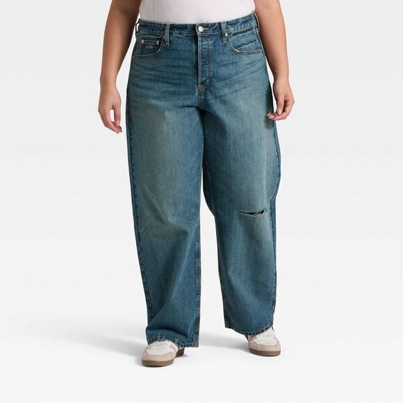 Universal Thread Pants - Women's Mid-Rise 90's Baggy Denim Jeans - Universal Thread Vintage Dark Wash 20